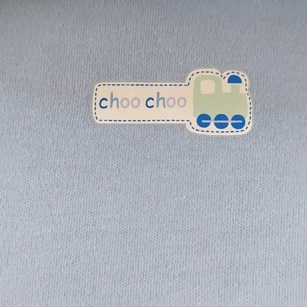 3 pc pack short sleeve onesies choo choo train - blue white - size 9 months